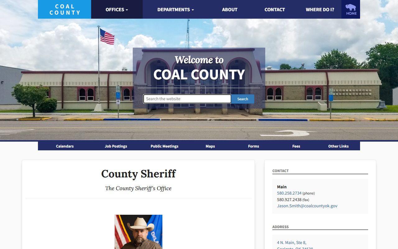 Coal County sheriff page for inmate population and jail contact records